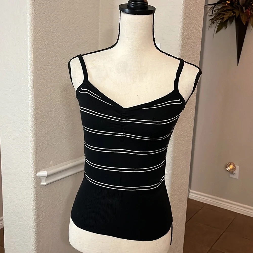 Mossimo black with white stripe silk blend crop sweater - Picture 1 of 15